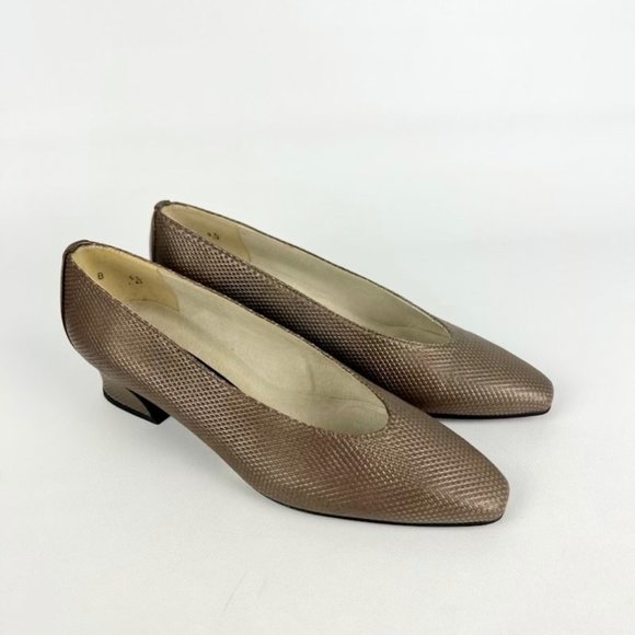 Stuart Weitzman Womens Kitten Heel Pumps Brown Bronze Snake Print size 4.5 - Picture 1 of 14